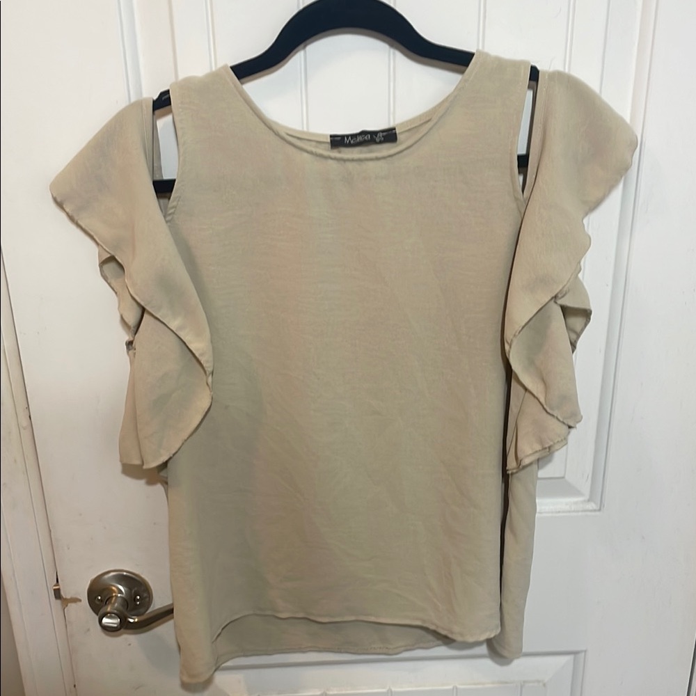 Mud Pie Cream Ruffle Sleeve Women's Top